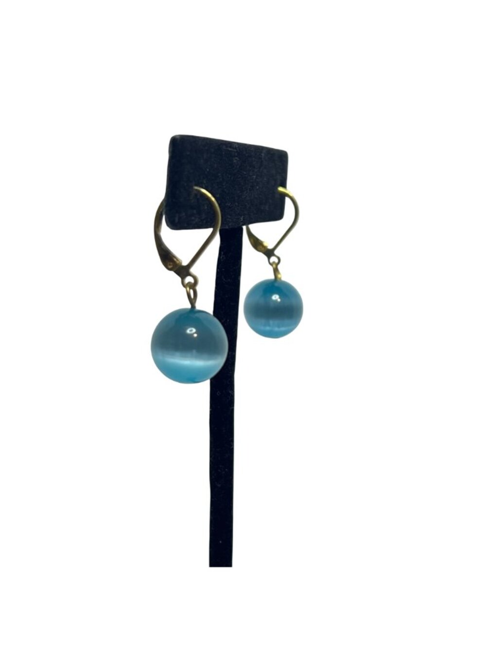 Blue Cats Eye Beaded Necklace W/ Gold Tone Accents And Pierced Earrings (6394) - Picture 9 of 13